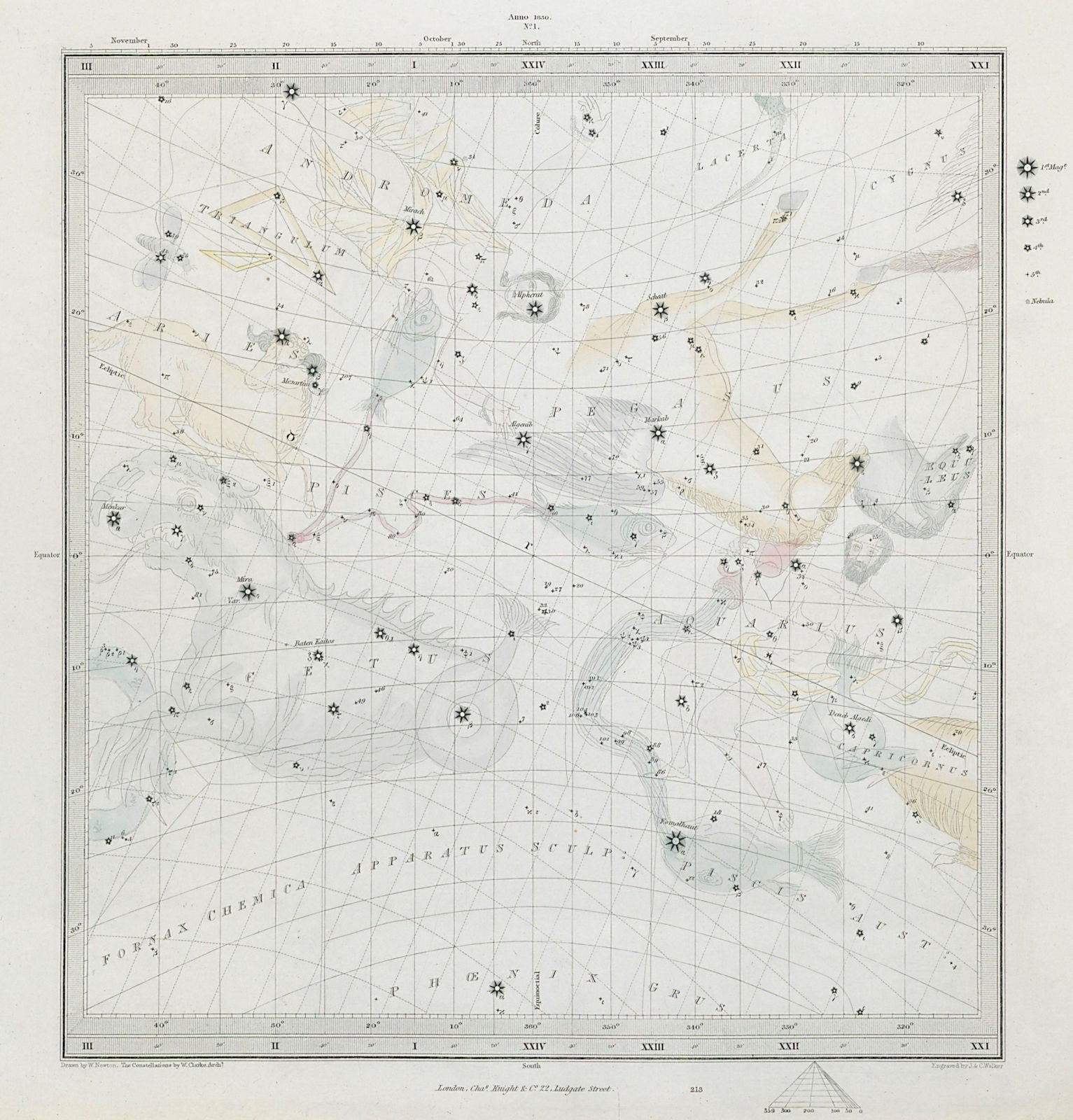 ASTRONOMY CELESTIAL. Star map. Star chart, I. Vernal Equinox. SDUK 1847